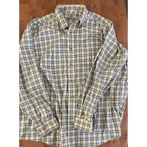 LL Bean Mens Traditional Fit Plaid Button Down Shirt XXL REG Yellow Blue